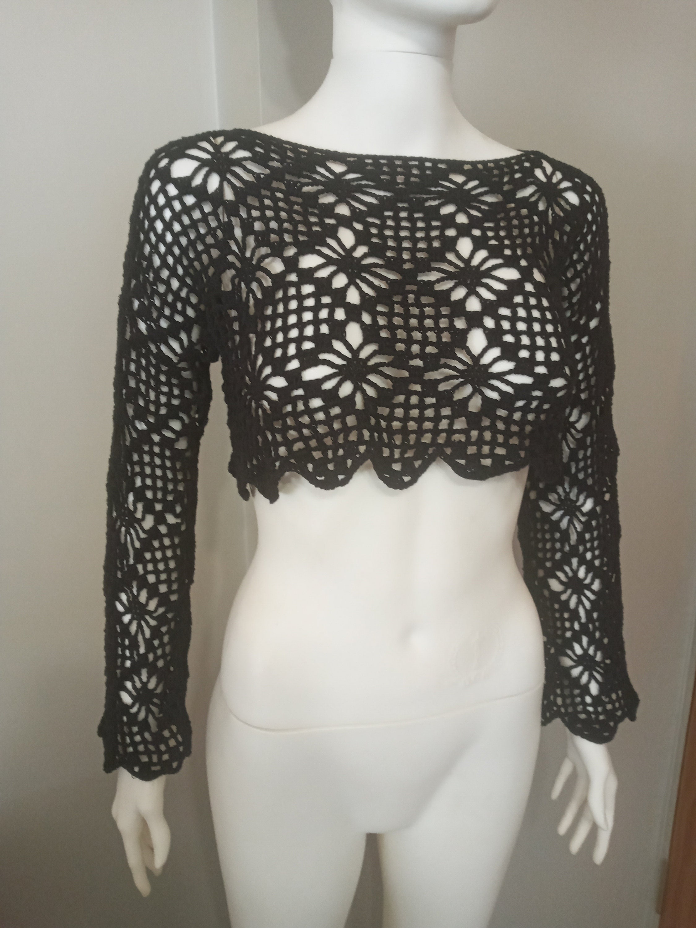 Blusa negra de crochet Etsy Espana