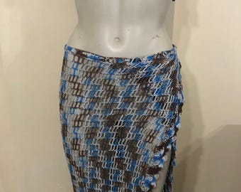 Conjunto de falda maxi de crochet: pareo bohemio para la playa, atuendo para festivales Y2K, pareo hecho a mano y top corto, conjunto de dos piezas de verano para la playa, top corto tejido a mano.