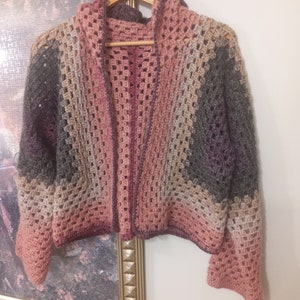 Crochet hooded cardigan: Granny square  hexagon kimono colored jacket handmade