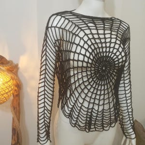 Crochet Spiderweb Crop Top: Handmade Y2K Gothic Halloween Shirt