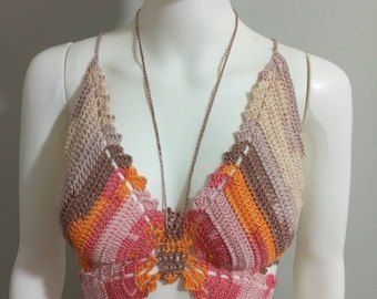 Butterfly crochet,strap top,rainbo top, bohemian crop top, bachelorette party top,khaite top,adjustable crop,festival top,y2k,backless,ombre