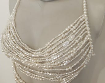 Cadena corporal de perlas hecha a mano: joyería nupcial, playera y para festivales.
