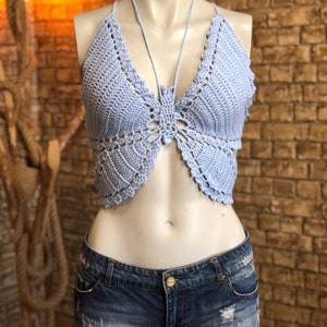 Butterfly top, Crochet Outfit, Crop Top, Adjustable Top, Festival Top, Y2k Top, Backless Top, Handmade Gift, Lace Top, Outfit Gift