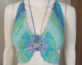 Crop Top de mariposa, Ombre Y2K, Bralette de punto de algodón, crochet