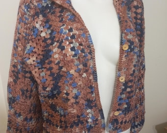 Cárdigan cuadrado de abuela: Cárdigan con capucha hexagonal de ganchillo, chaqueta de color kimono, suéter hecho a mano, top bohemio