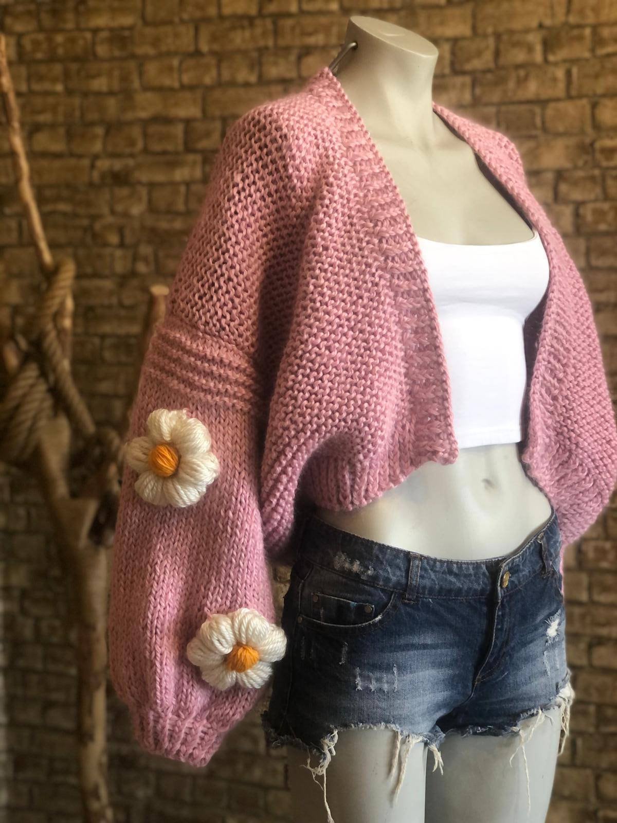 knitted cardigan with flowers