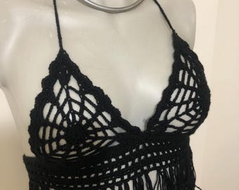 Crochet Spiderweb Crop Top: Witchy Gothic Halter Top Handmade  Halloween Costume  Spooky Y2K Lingerie Cosplay Boho Knit  Outfit bralette