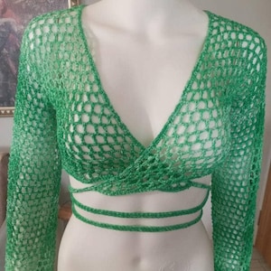 Summer Crop Knit, Crochet Bolero, Long Sleeve Top, Fishnet Top, Cotton Shrugs, Bolero Shrug Top, Wrap Shawl, Outfit Sweater, Gift for Her