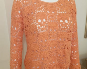 Suéter de calavera de ganchillo hecho a mano: atuendo de Halloween, camiseta de malla tejida, ropa de festival, estilo bohemio, gótico, estilo Y2K, con encaje de punto