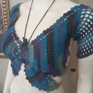 Crochet Butterfly Crop Top: Ombre Rainbow Cotton Bralette - Y2K Boho Festival