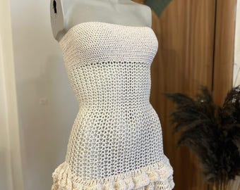 Crochet Sequin Mini Dress : Handmade Cream Dress, Summer Outfit, Knit  Dress, Festival wear, Boho Beachwear, Handmade Gift