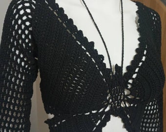 Crochet Butterfly Crop Top: Handmade Y2K Boho Festival Bralette