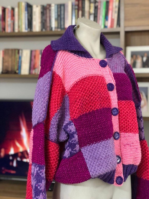 Cardigan Harry styles manteau colore cardigan patchwork pull surdimensionne cadeau tricote a la main cardigan en grosse maille cadeau pour Noel Etsy France