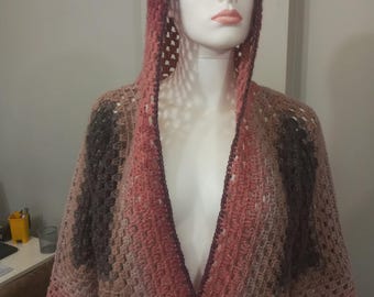 Cárdigan de abuela cuadrado de ganchillo hecho a mano: Chaqueta kimono bohemia con capucha, suéter hexagonal, atuendo bohemio, atuendo Y2k, rayas coloridas