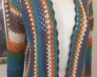 Cárdigan de rayas ombre de crochet hecho a mano: Chaqueta kimono boho, suéter, atuendo boho, atuendo Y2k, rayas coloridas
