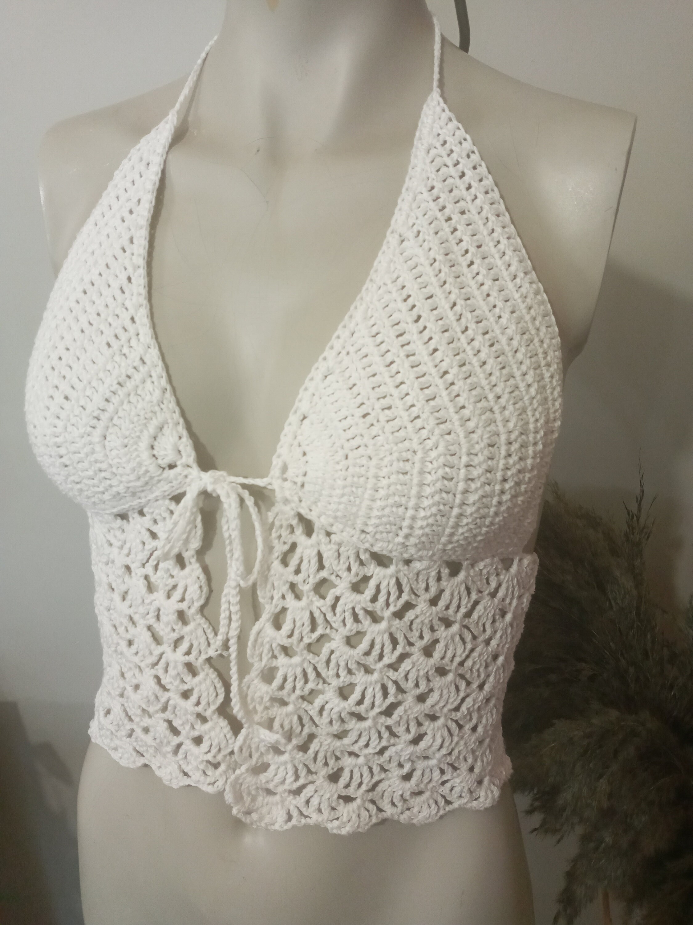 Crochet Lace Butterfly Top: Halter Neck Bralette - Y2K Boho Festival Knit