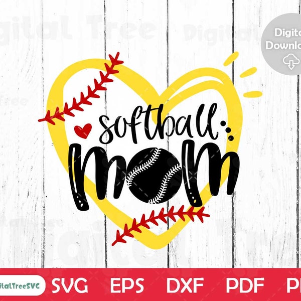 softball mom Svg with heart, Girl Softball Shirt svg, Distressed softball svg, Softball Svg for Cricut & Silhouette, Png svg dxf