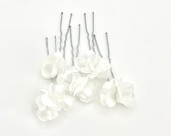 Delicate White Light Real Touch Flower Hair Pin Set, Floral Hair Accessory for Wedding, Bridal Hair Pins, White Floral Hair Accessories