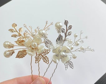 Horquilla floral, pieza de pelo de flores, horquilla de perla para boda, accesorio para el pelo de boda para novias, accesorio para el pelo de novia, horquilla decorativa.