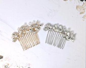 Elegante peineta de novia con perlas y cristales - Dorado o plateado