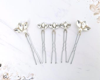 Juego de 5 horquillas de cristal para el pelo, tocado de novia, horquillas de perlas, joyería para el pelo de boda