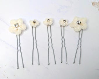 Juego de 5 horquillas florales para el pelo: flores para novia, accesorios para el pelo de boda, horquillas con flores