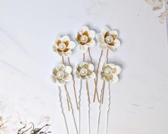 Juego de 3 horquillas para el pelo Triple Bloom - Detalles florales de perla para novia