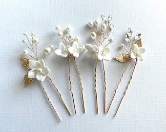 4 épingles à cheveux florales, accessoire de cheveux de mariage pour mariée, accessoire de cheveux de mariée, épingles à cheveux pour mariée, épingle à cheveux de mariage fleur blanche