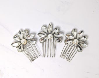 Juego de 3 peinetas de perlas de cristal: tocado de novia, accesorio para el cabello de boda, peineta de perlas