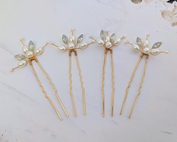 Wedding Pearl Hair Pins & Bridal Hair Clip Set - 4 Piece Amazon.com : 4 Pieces Pink Bridal Flower Wedding Hair Pins  main image 2