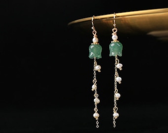 Jade Earrings 30th birthday gift for her Gold Plated Pink Jade Earrings 30th anniversary Natural Crystal Jewelry March birthstone