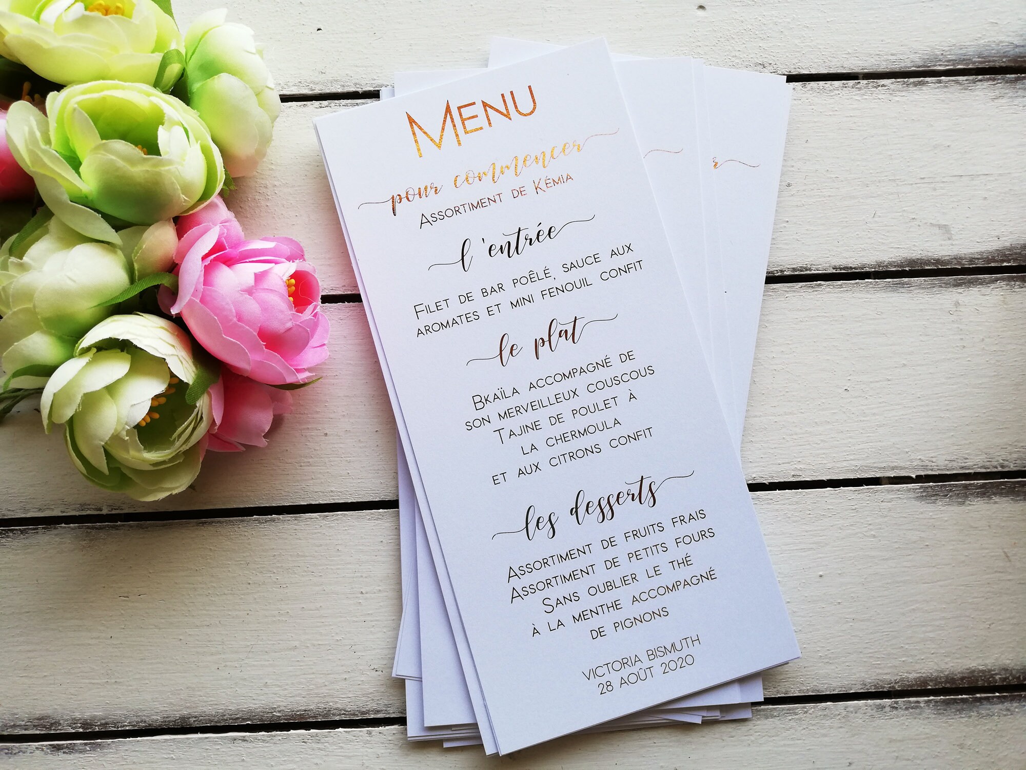 Menu Card Gold Foil Menu Card and Holder Rose Gold Foil Menu Etsy