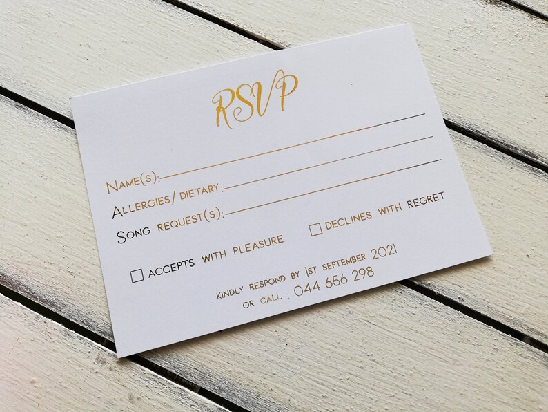 RSVP Cards RSVP cards and envelope Real foil wedding Etsy