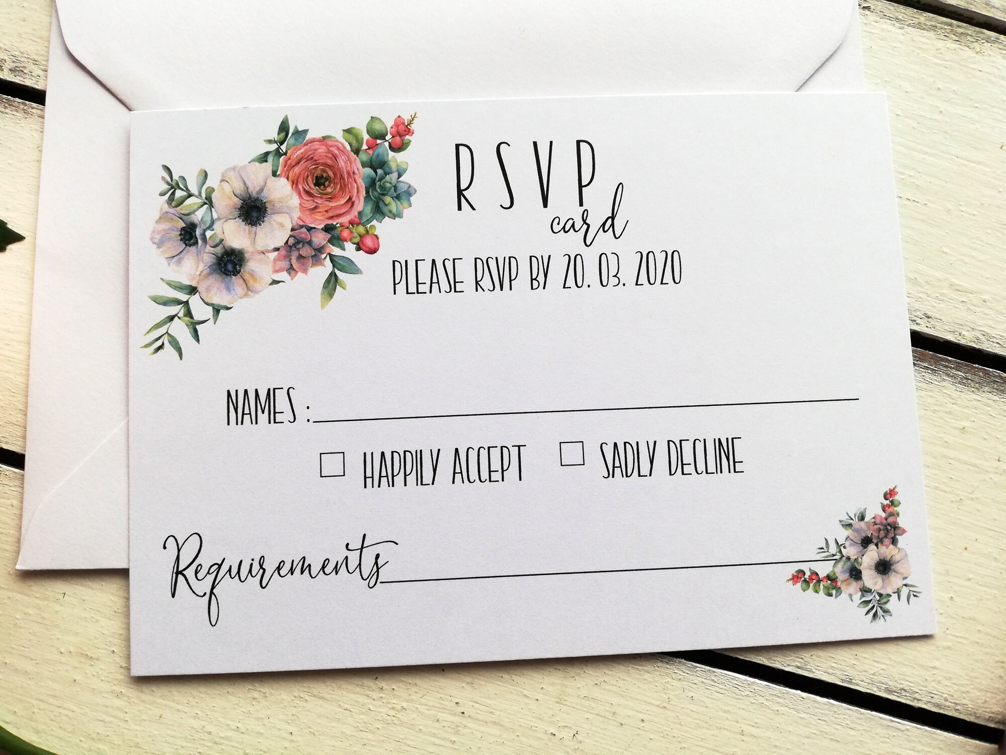 Wedding RSVP cards and envelope RSVP Card Wedding reply Etsy