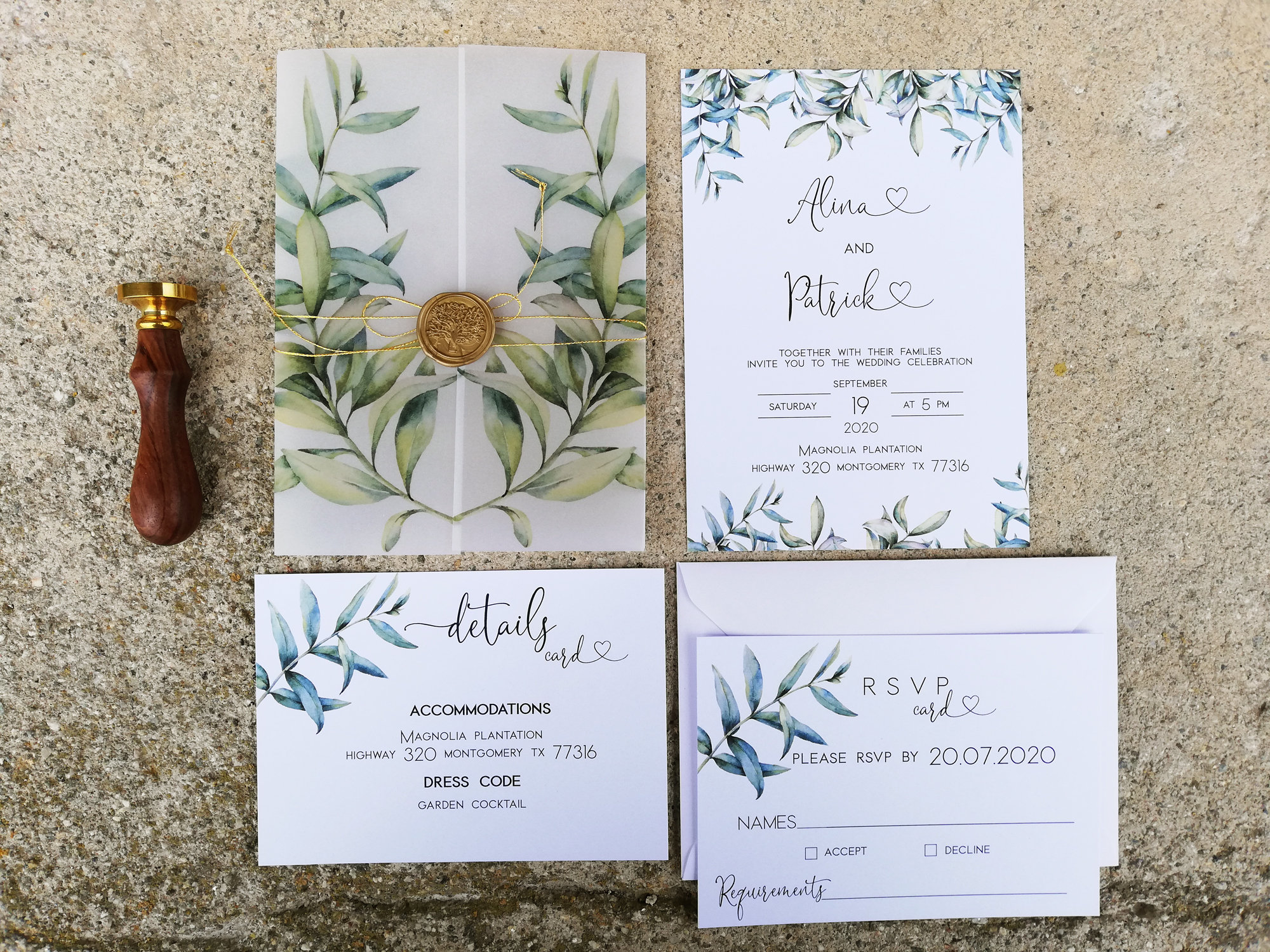 Wedding Invitation 5x7 Vellum Wrap Green Branch Vellum Etsy