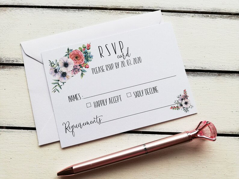 Wedding RSVP cards and envelope RSVP Card Wedding reply | Etsy