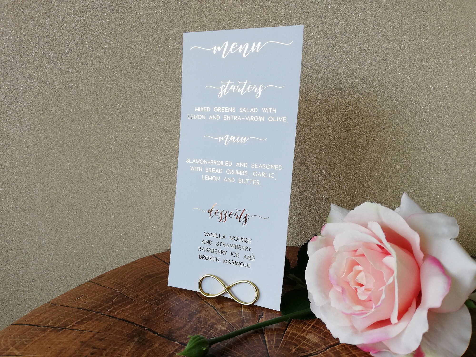 Gold menu card with holder Wedding menu Rose gold foil menu Etsy