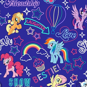 My Little Pony Fabric By the Yard FBTY Fat quarters FQ Half 100% Cotton Rainbow Dash MLP Pinkie Pie Applejack Friendship Love Laughter #1793