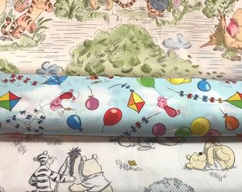 Winnie the Pooh Print Fabric By the Yard FBTY Fat quarters FQ Half 100% Cotton LICENSED Winnie-the-Pooh Vintage Calico Kites Balloons Piglet