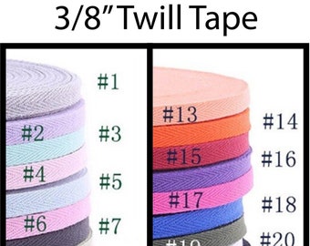 3/8" 100% Cotton Colored Twill Tape Ties by the Yard  (Mask Not Included) 1 yard 10 Yard 50 Yard Lots 10mm