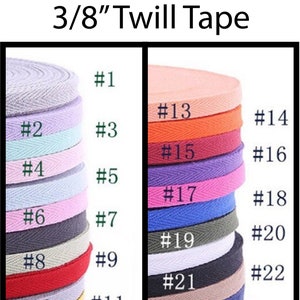 3/8&quot; 100% Cotton Colored Twill Tape Ties by the Yard  (Mask Not Included) 1 yard 10 Yard 50 Yard Lots 10mm