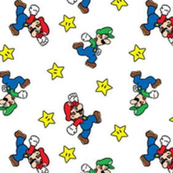 Nintendo Mario Fabric By the Fat quarters FQ 100% Cotton Game Classic Digital Brothers Super Luigi Bro Star Toss #4249