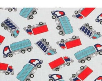 Transportation Vehicles Trucks on Light Blue Fabric By Fat quarter FQ Half Yard FBTY 100% Cotton 1/4 Yard Semi Truck Box Red   #3510