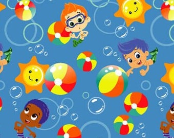 Bubble Guppies Print Fabric By the Yard FBTY Fat quarters FQ Half 100% Cotton Blue Boys Gil Goby Nonny #2899