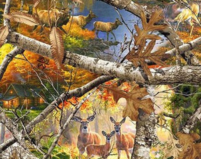 Realtree Blaze Edge Country Deer Hunting Woodland Animals Fabric by the ...