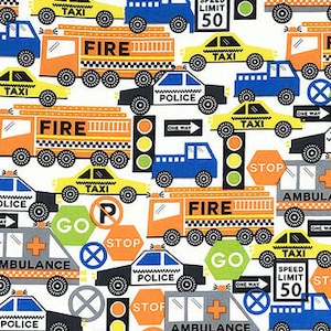 Vehicles Fabric Fabric By Fat quarter FQ Half Yard FBTY 100% Cotton 1/4 Yard Construction Fire Truck Car Train Monster #3499