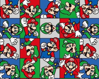 Nintendo Mario Brothers Fabric By the Fat quarters FQ 100% Cotton Game Classic Digital  Super Bro #4238