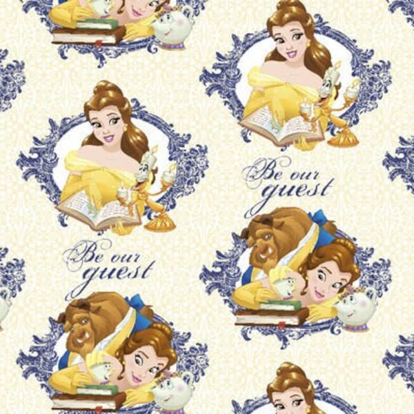 Disney Belle Beauty & the Beast Be Our Guest Print Fabric By the Yard FBTY Fat quarters FQ Half 100% Cotton Licensed Princess #3198