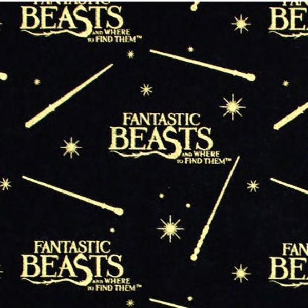 Fantastic Beasts and Where to Find Them Print Fabric By Fat quarters FQ Half 100% Cotton Warner Bros. Wands Black Newsprint #2102