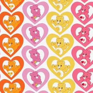 Carebears Fabric By Fat quarter FQ Half Many Patterns available 100% Cotton 1/4 Yard Pink Care Bears Grumpy Love-a-lot Tenderheart #1380